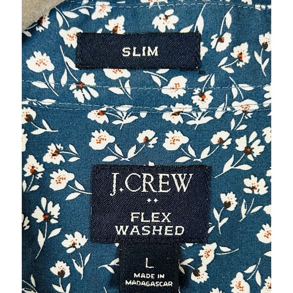 J. Crew Mens Slim Untucked Shirt Blue Button Up Floral Flex Wash Untucked Large - Picture 7 of 10